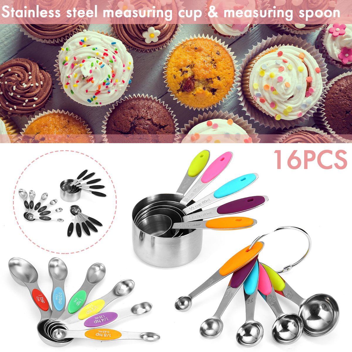 16PCS-Silicone-Handle-Stainless-Steel-Measuring-Cup-amp-Magnetic-Measuring-Spoon-1705999