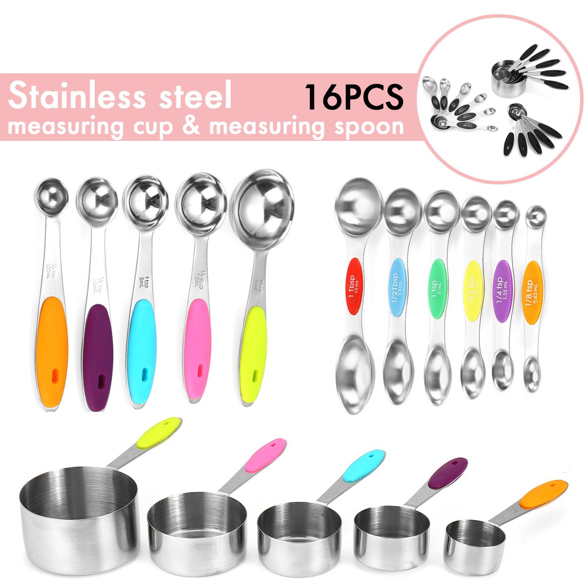 16PCS-Silicone-Handle-Stainless-Steel-Measuring-Cup-amp-Magnetic-Measuring-Spoon-1705999