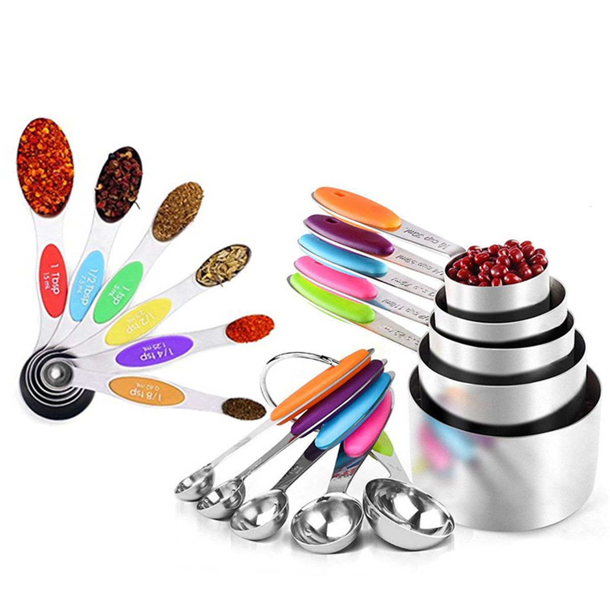 16PCS-Silicone-Handle-Stainless-Steel-Measuring-Cup-amp-Magnetic-Measuring-Spoon-1705999