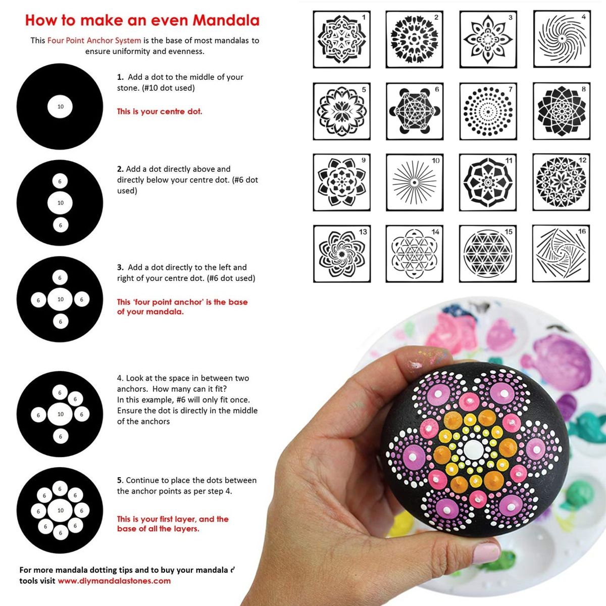 16Pcs-Mandala-Dotting-Tools-Set-Rock-Painting-Kit-Nail-Art-Pen-Paint-Stencil-1687383