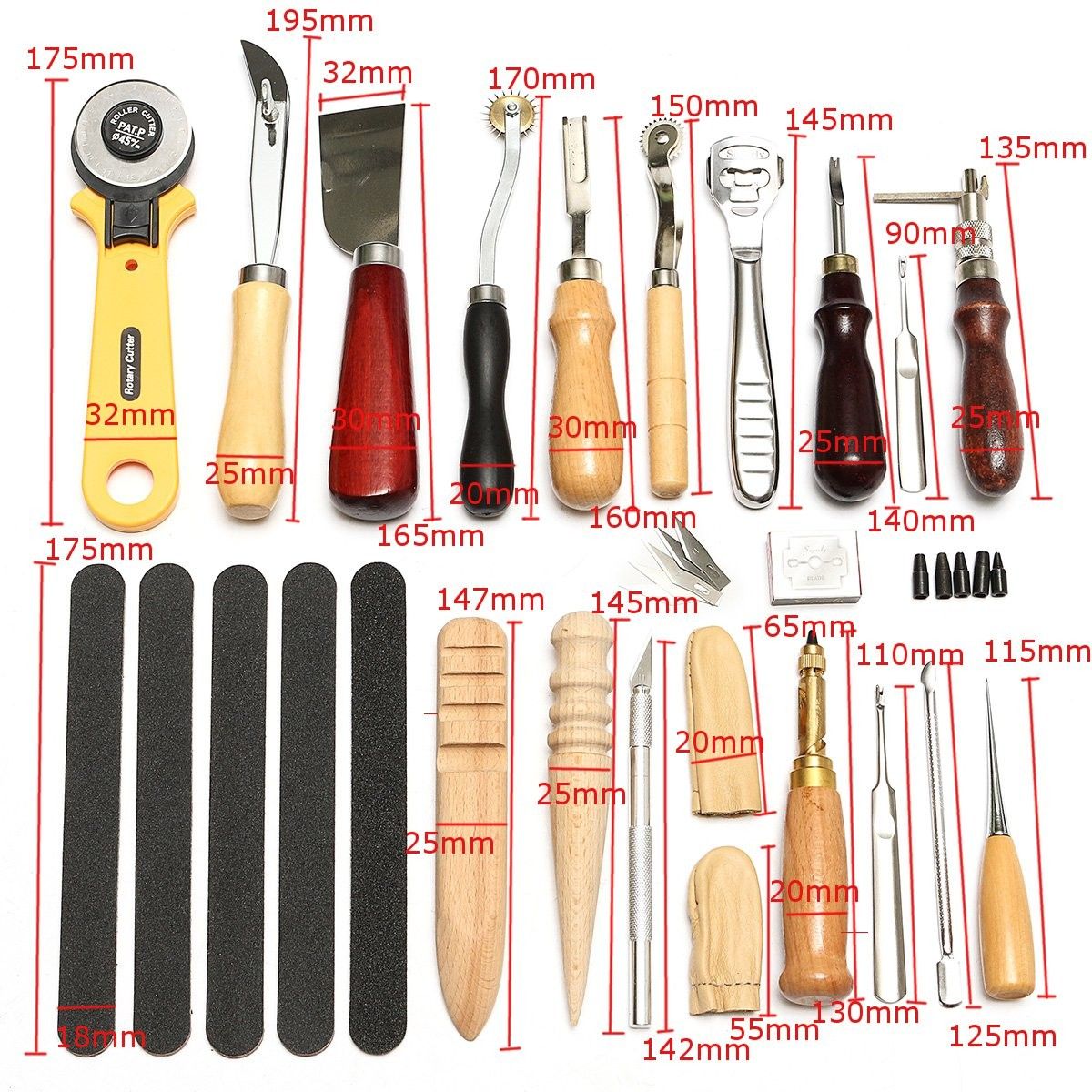 19pcs-Leather-Craft-Punch-Tools-Stitching-Carving-Working-Sewing-Saddle-Groover-Kit-1104765