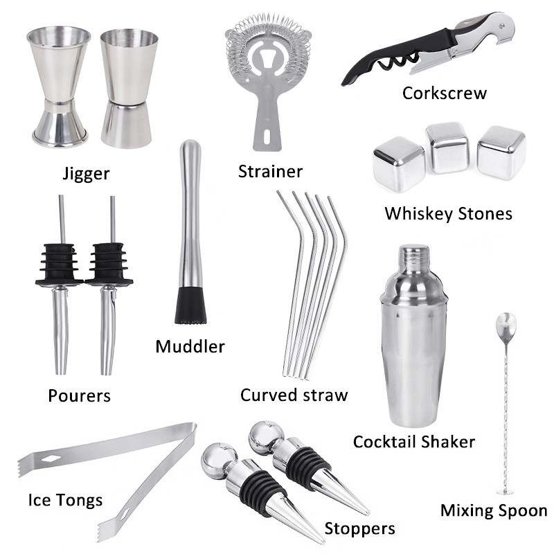 20PCS-750ml-Stainless-Steel-Cocktail-Shaker-Mixer-Drink-Set-Bartender-Bar-Party-1719706