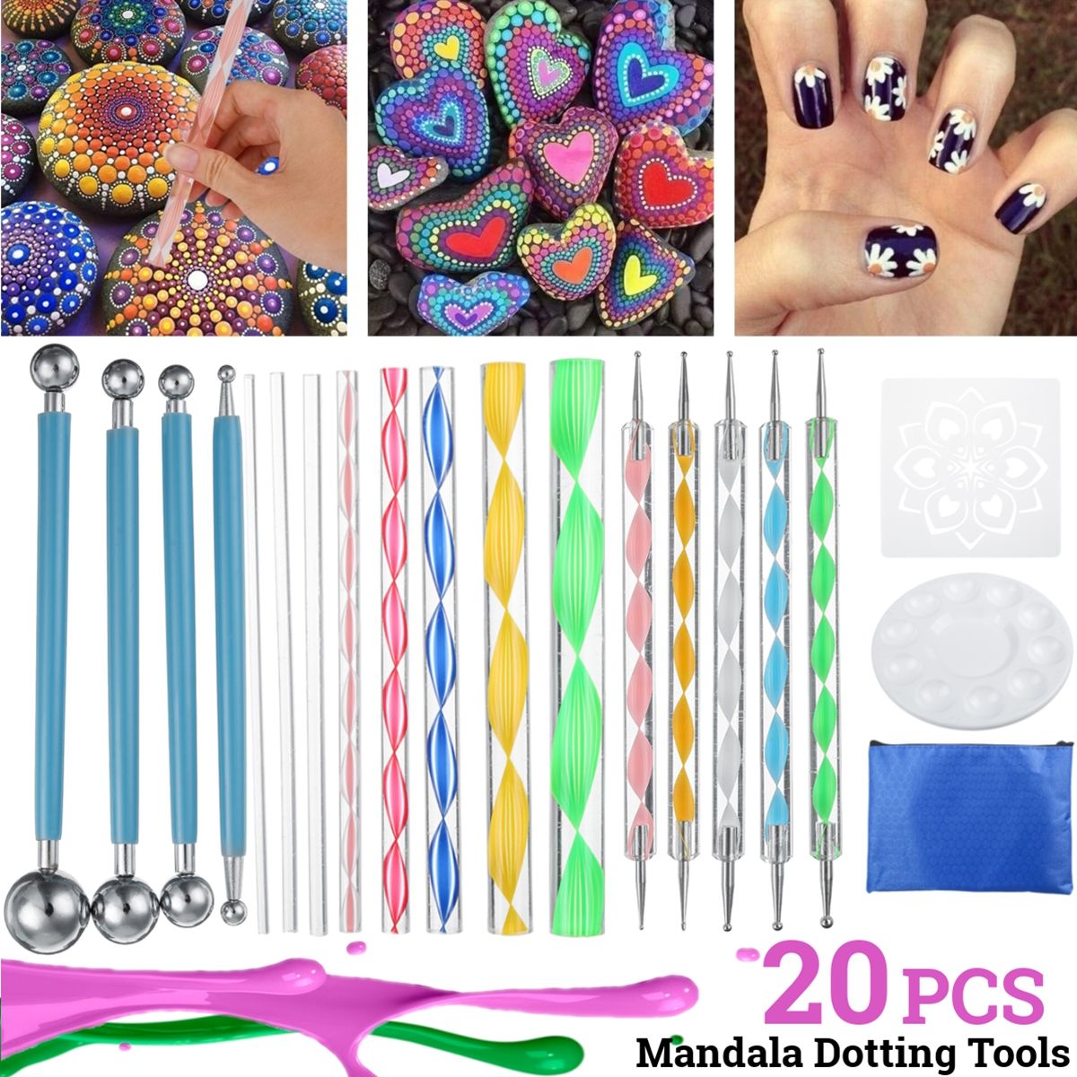 20Pcs-Mandala-Dotting-Tools-Set-Rock-Painting-Kit-Nail-Art-Pen-Paint-Stencil-1688971