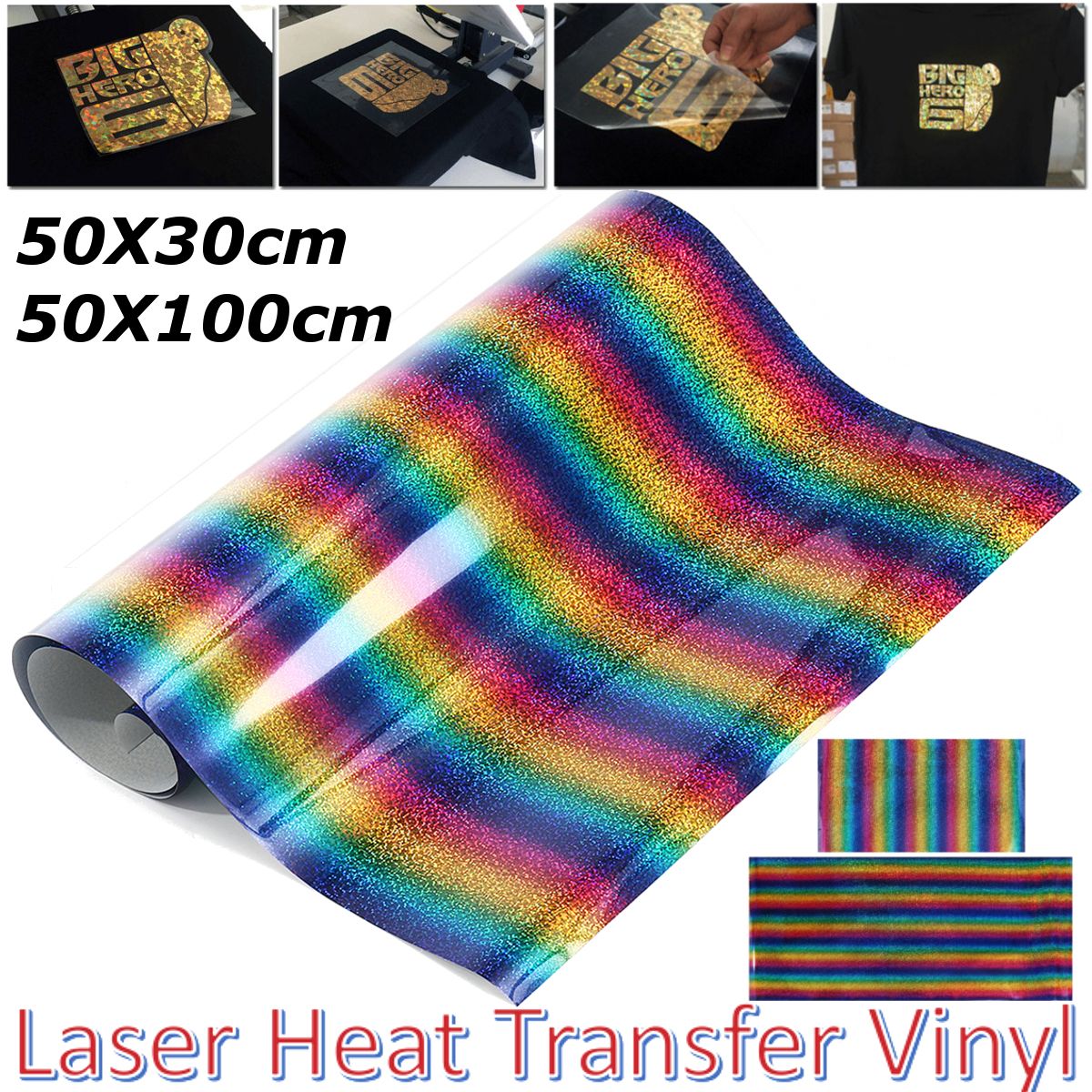 30100cm-Heat-Transfer-Vinyl-Iron-on-PU-T-Shirt-Garment-Textile-Press-Film-Rainbow-1282646