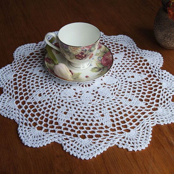 37cm-Round-White-Pure-Cotton-Yarn-Hand-Crochet-Lace-Doily-Placemat-Tablecloth-Decor-1086203