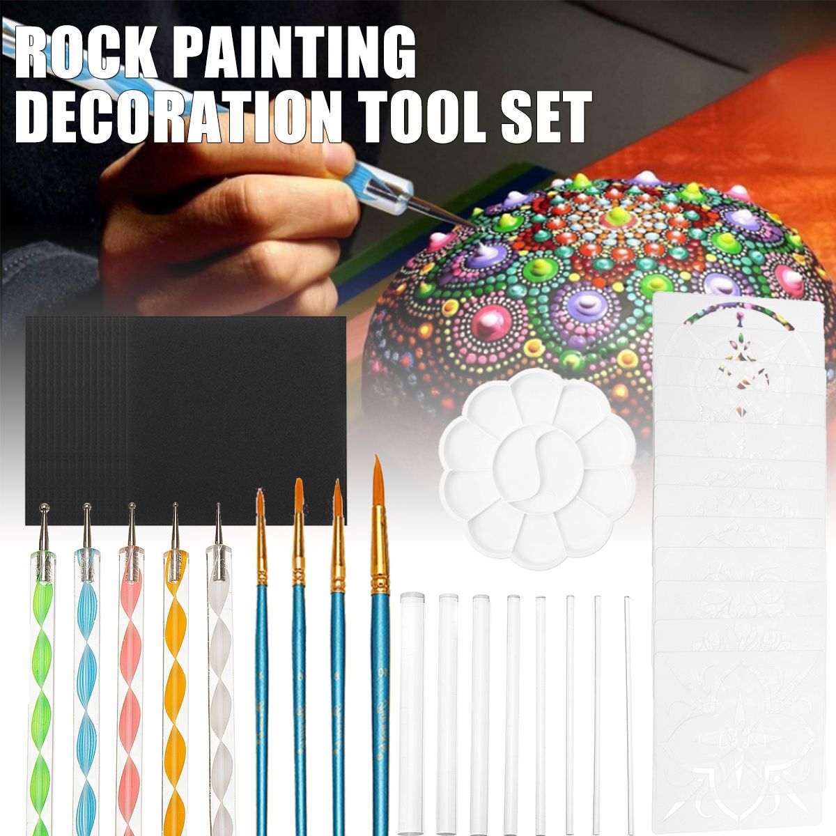 46Pcs-Mandala-Dotting-Tools-Rock-Painting-Kit-Dot-Art-Pen-Paint-DIY-Nail-Stencil-1605630