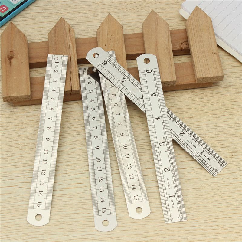 5pcs--15cm-Double-Side-Stainless-Steel-Measuring-Straight-Ruler-Metric-Silver-1039495