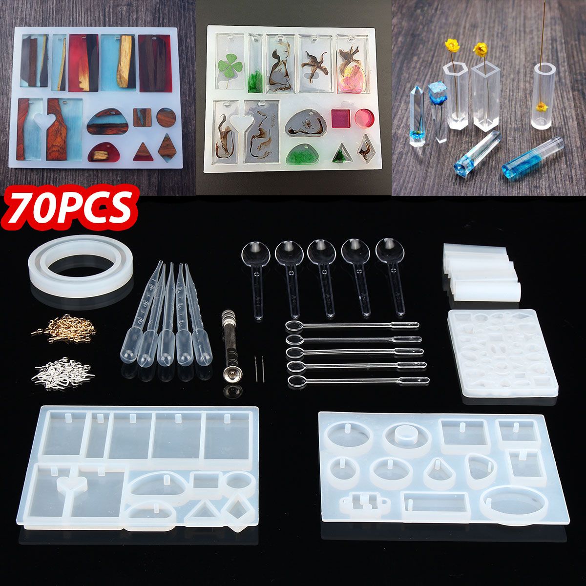 70pcsSet-DIY-Craft-Tools-Kit-Silicone-Crystal-Mold-Making-Jewelry-Pendant-Resin-Casting-1394542