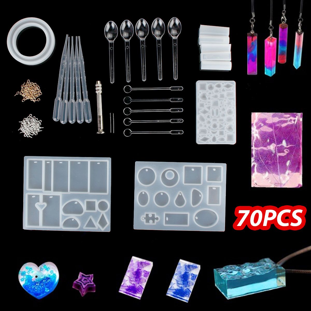 70pcsSet-DIY-Craft-Tools-Kit-Silicone-Crystal-Mold-Making-Jewelry-Pendant-Resin-Casting-1394542