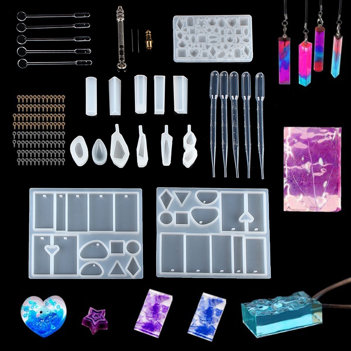 77Pcs-Resin-Casting-Mold-Kit-Silicone-Mold-Making-Jewelry-Pendant-Craft-DIY-Set-1394066