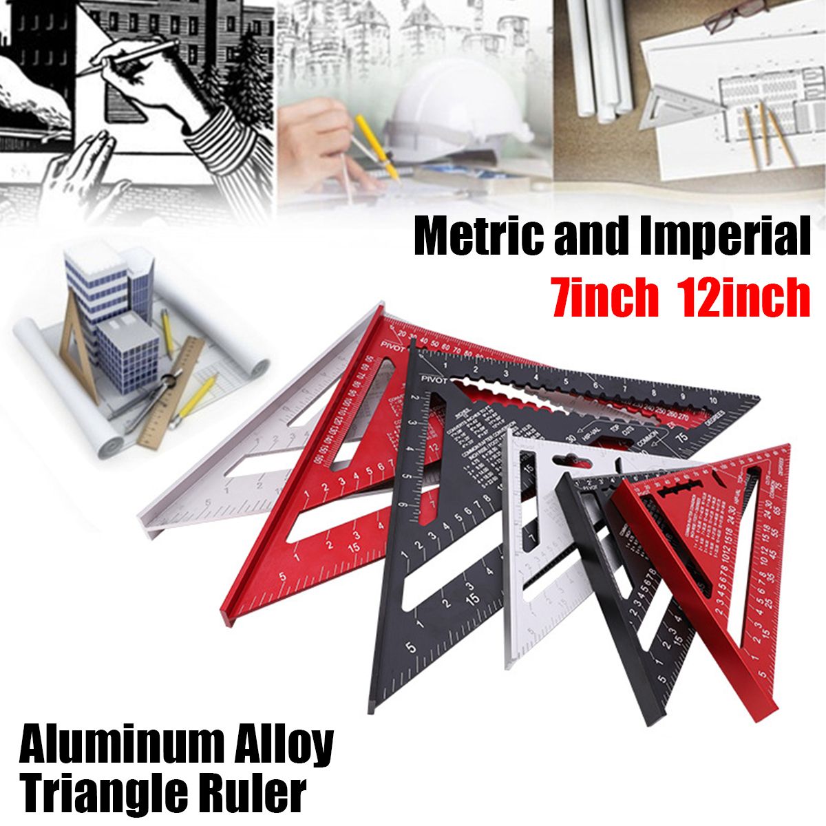 7quot12quot-Aluminum-Alloy-Triangle-Ruler-Metric-Imperial-Meter-Square-Protractor-Line-Ruler-1748549