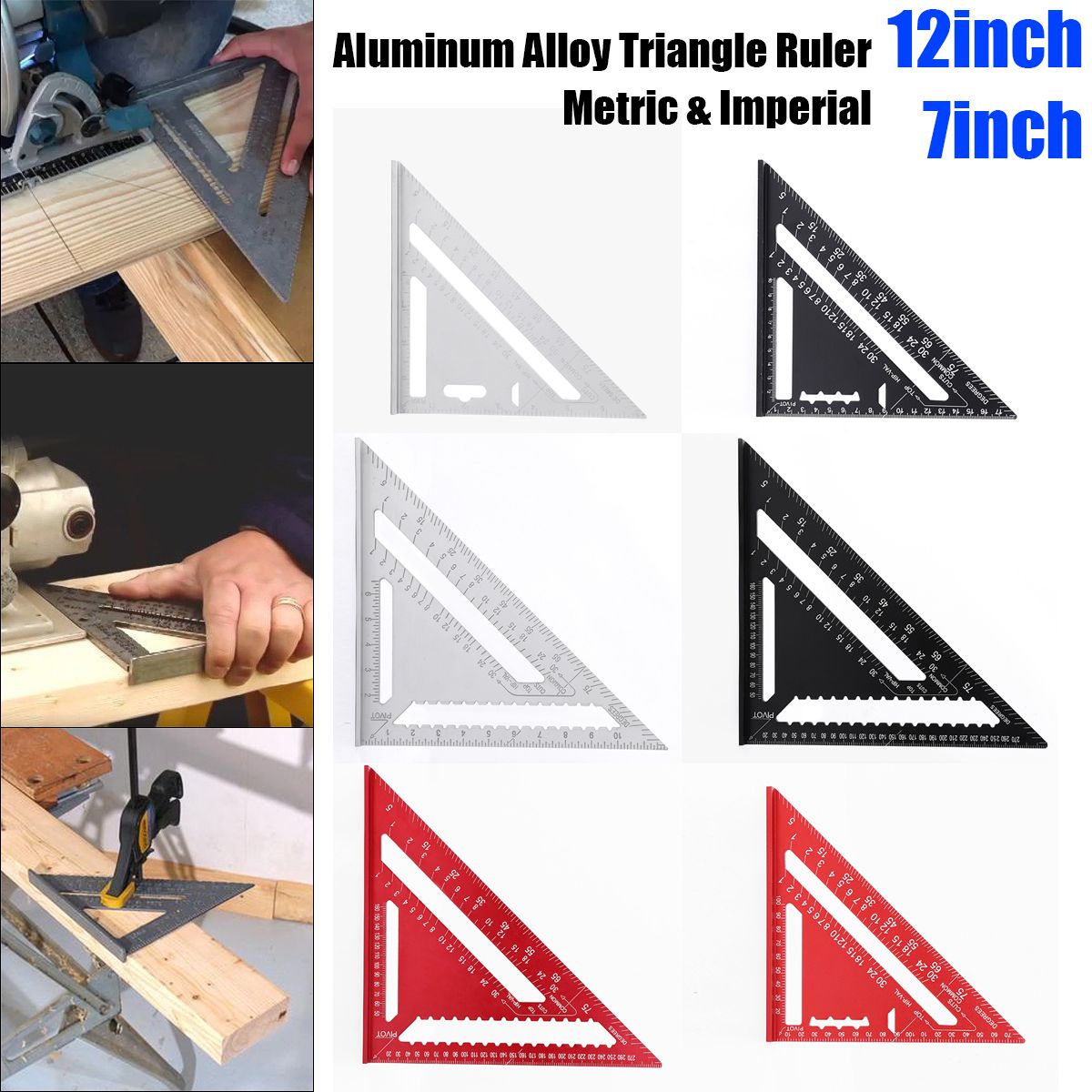 7quot12quot-Aluminum-Alloy-Triangle-Ruler-Metric-Imperial-Meter-Square-Protractor-Line-Ruler-1748549