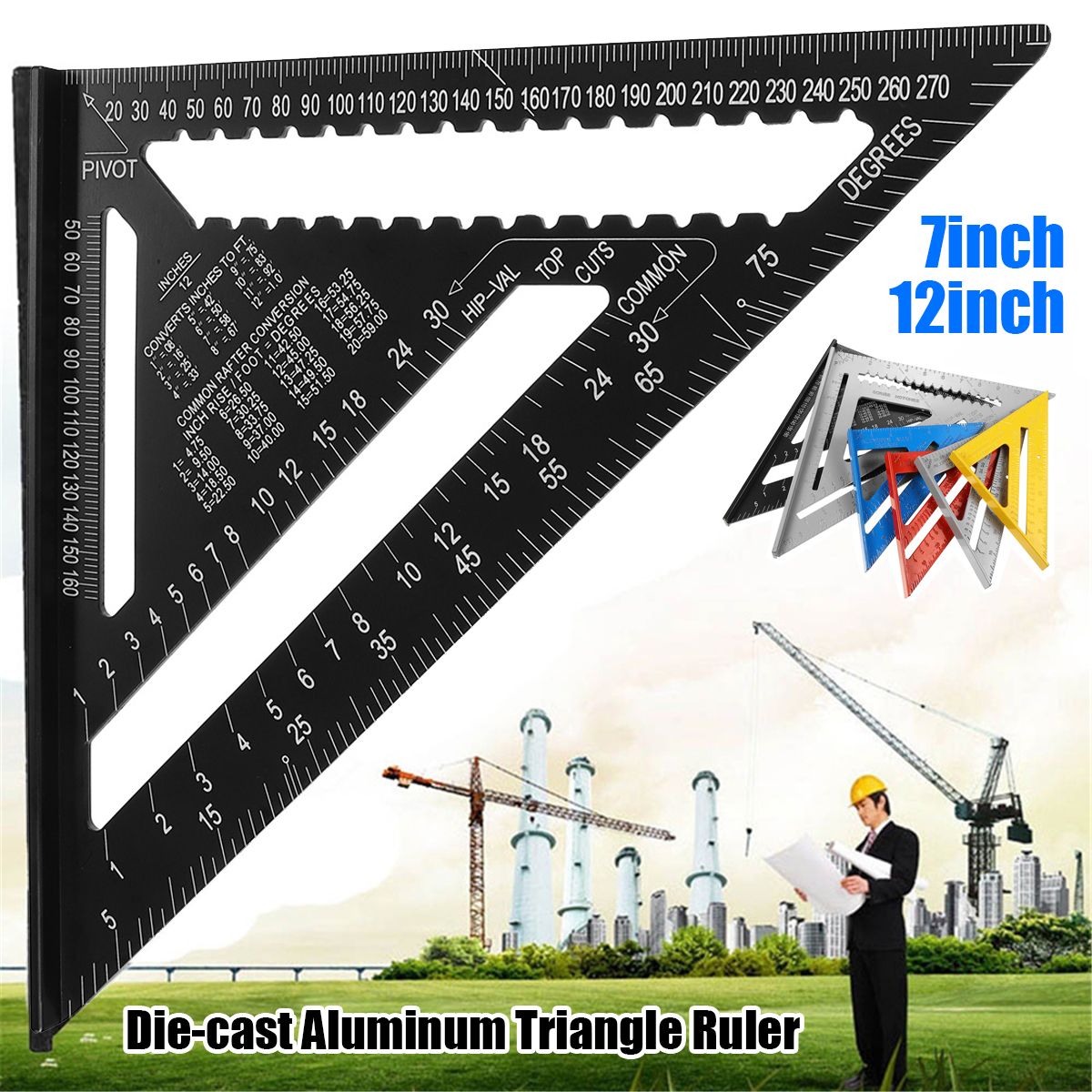 7quot12quot-Die-cast-Aluminum-Triangle-Ruler-Metric-Imperial-Meter-Square-Protractor-Ruler-Tools-1748517