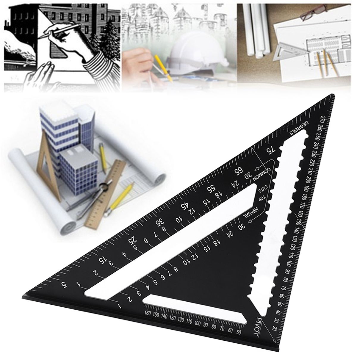 7quot12quot-Die-cast-Aluminum-Triangle-Ruler-Metric-Imperial-Meter-Square-Protractor-Ruler-Tools-1748517