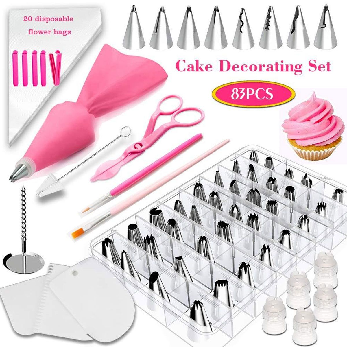 83PCS-Cake-Decorating-Tools-Set-DIY-Cake-Piping-Tips-Turntable-Rotating-Cake-1713938