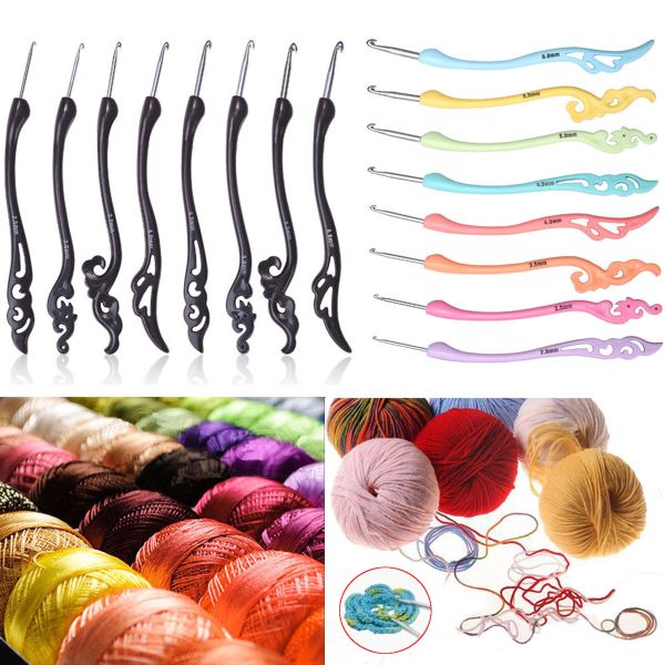 8PCS-Aluminum-Soft-Handle-Needles-Knit-Weave-Craft-Yarn-Crochet-Hooks-Set-1135460