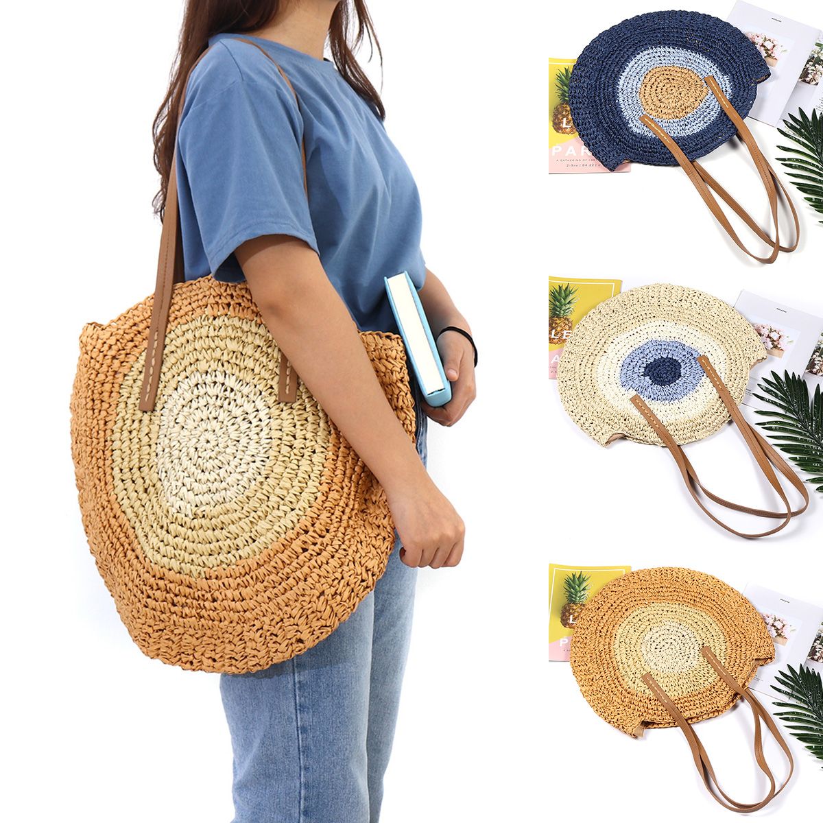 Women-Beach-Round-Straw-Bag-Bucket-Rattan-Woven-Handbag-Shoulder-Bag-Outdoor-Travel-1532626