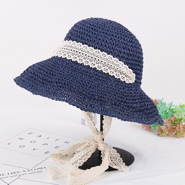 Women-Summer-Wide-Brim-UV-Protection-Beach-Straw-Hat-Elegant-Style-Floppy-Bucket-Cap-1174910