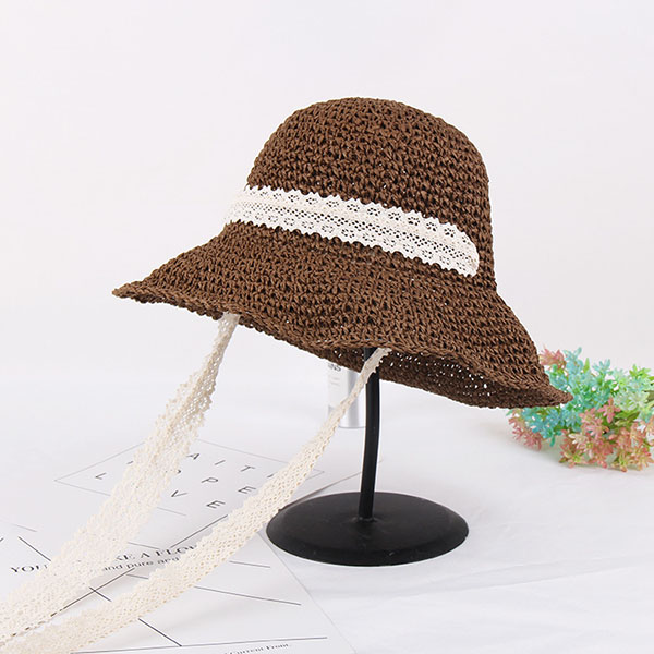 Women-Summer-Wide-Brim-UV-Protection-Beach-Straw-Hat-Elegant-Style-Floppy-Bucket-Cap-1174910