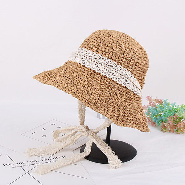 Women-Summer-Wide-Brim-UV-Protection-Beach-Straw-Hat-Elegant-Style-Floppy-Bucket-Cap-1174910