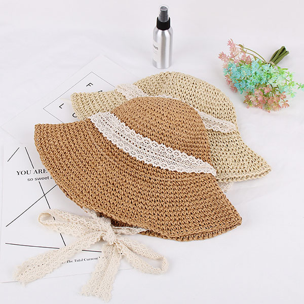 Women-Summer-Wide-Brim-UV-Protection-Beach-Straw-Hat-Elegant-Style-Floppy-Bucket-Cap-1174910