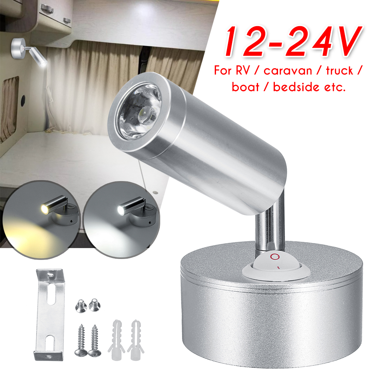 12V-WhiteWarm-white-Rotatable-Interior-LED-Reading-Spot-Light-RV-Boat-Caravan-Motorhome-Bedside-Wall-1711991