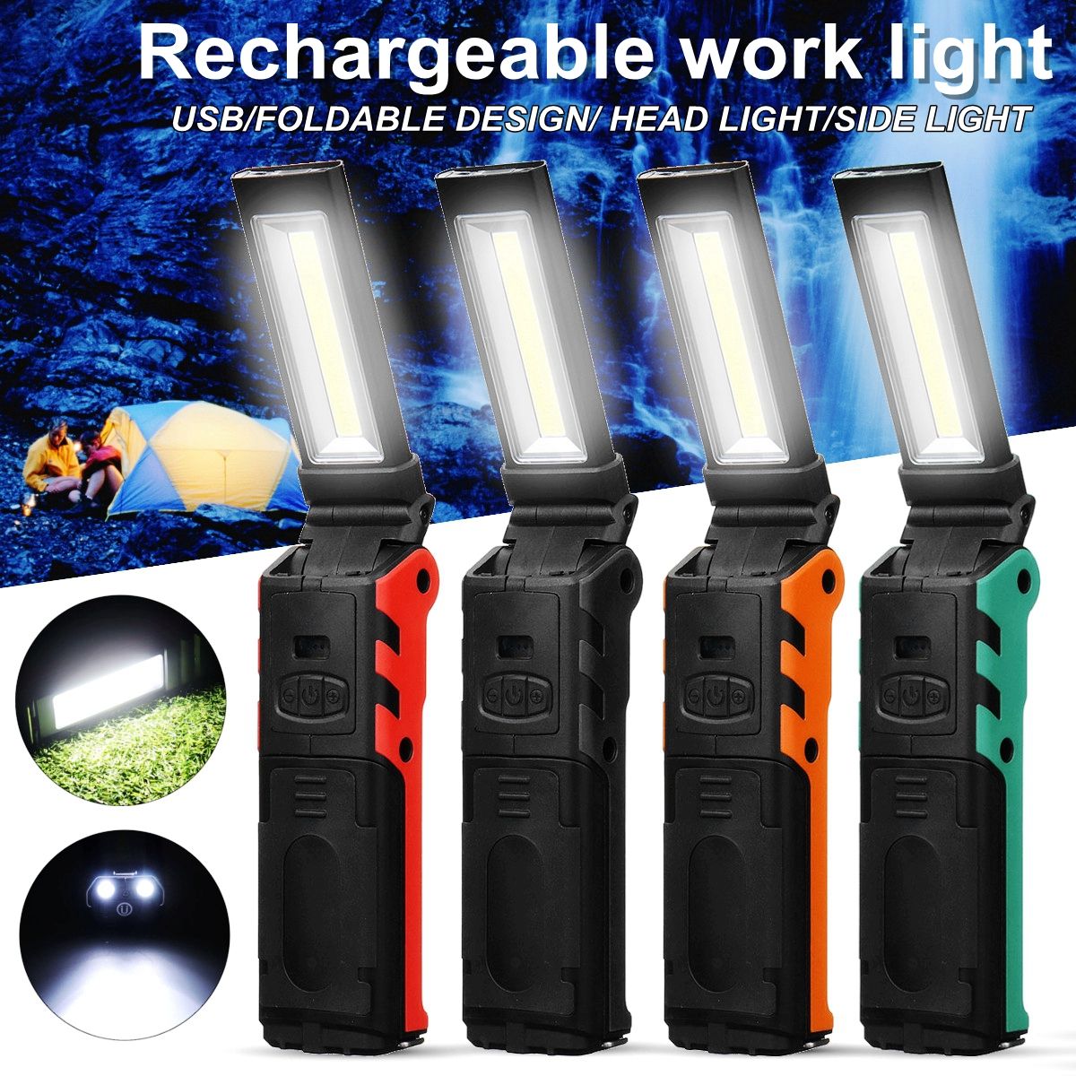 2LEDCOB-400LM-USB-Rechargeable-Foldable-Car-Maintenance-Light-Work-Light-LED-Flashlight-Power-Bank-1632766