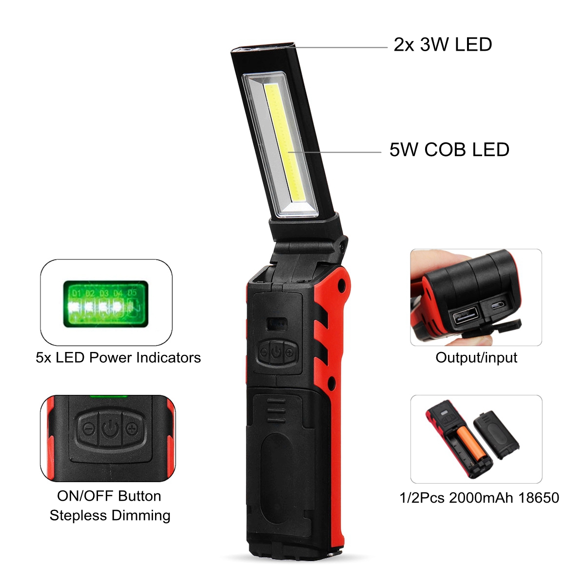 2LEDCOB-400LM-USB-Rechargeable-Foldable-Car-Maintenance-Light-Work-Light-LED-Flashlight-Power-Bank-1632766