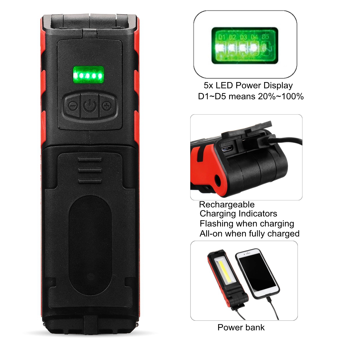 2LEDCOB-400LM-USB-Rechargeable-Foldable-Car-Maintenance-Light-Work-Light-LED-Flashlight-Power-Bank-1632766