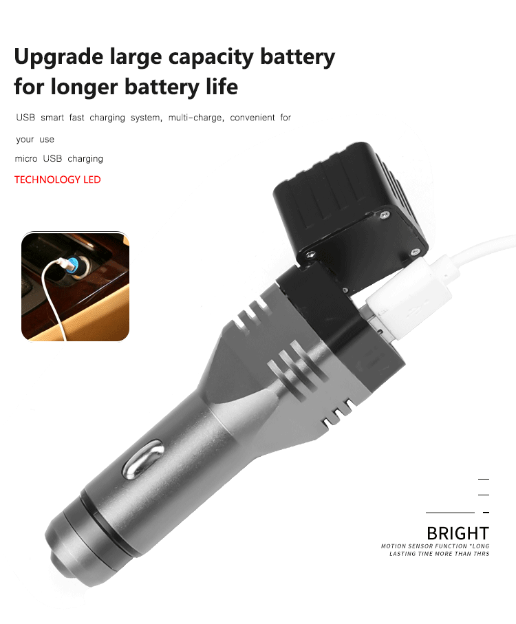 Quick-Charge-30-Car-Charger--USB-Rechargeable-EDC-LED-Flashlight-XPG-LEDCOB-300LM-Mini-Torch-Camping-1694893