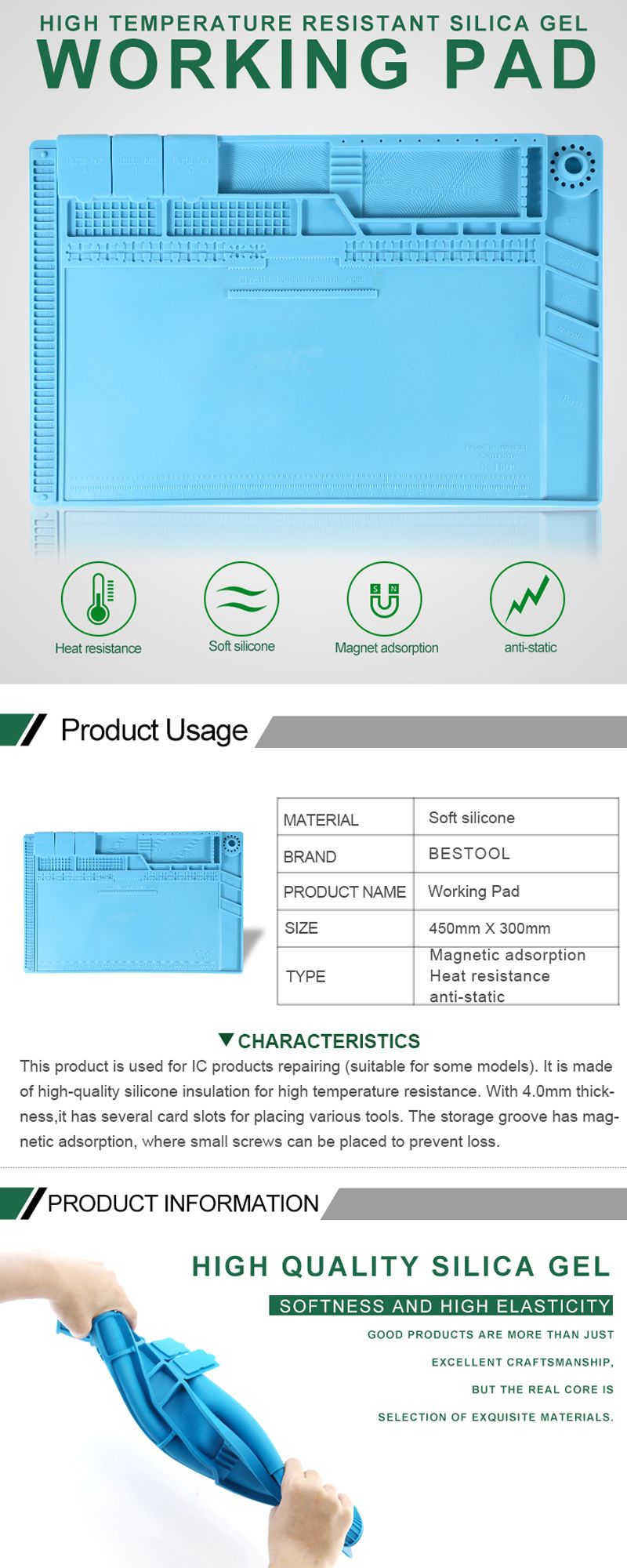 BEST-S-160C-High-Temperature-Heat-Insulation-Silica-Gel-Working-Pad-BGA-Soldering-Repair-Station-Mag-1519981