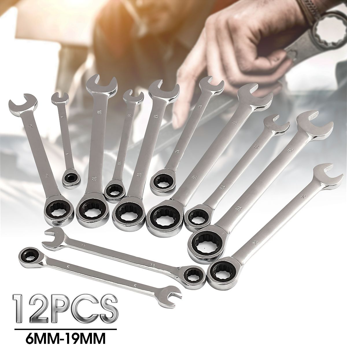 12Pcs-6-19mm-Ratchet-Wrench-Set-Ratcheting-Spanner-Car-Repair-Tool-DIY-Open-Ring-1047466