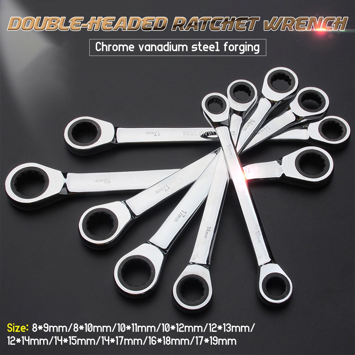 8-19mm-Steel-Metric-Fixed-Head-Ratchet-Spanner-Gear-Wrench-Double-End-Ring-Tool-1528692