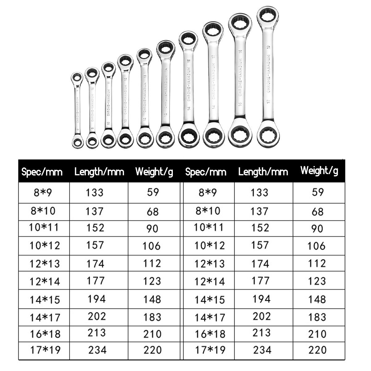 8-19mm-Steel-Metric-Fixed-Head-Ratchet-Spanner-Gear-Wrench-Double-End-Ring-Tool-1528692