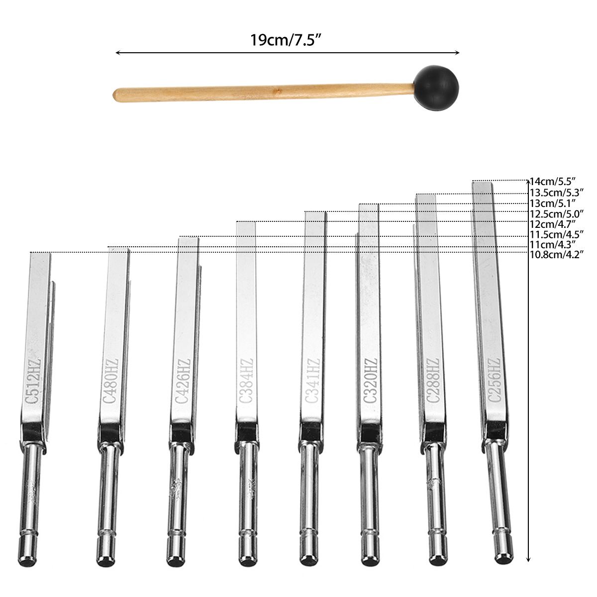 8Pcs-256Hz---512Hz-Steel-Tuning-Fork-Set-Physics-Medical-Diagnostic-And-Mallet-1732336