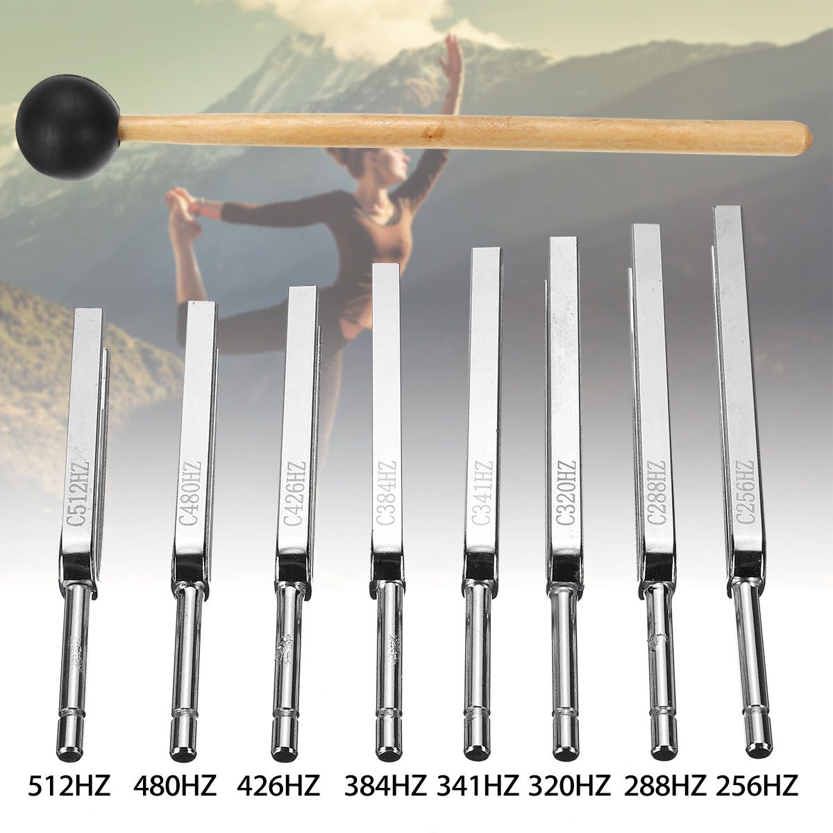 8Pcs-256Hz---512Hz-Steel-Tuning-Fork-Set-Physics-Medical-Diagnostic-And-Mallet-1732336