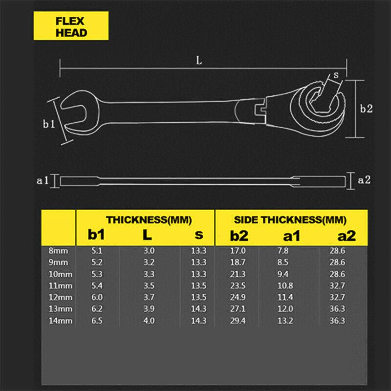 Metric-Tubing-Ratchet-Wrench-Flexible-Head-Steel-8-14mm-Repair-Tool-1638336